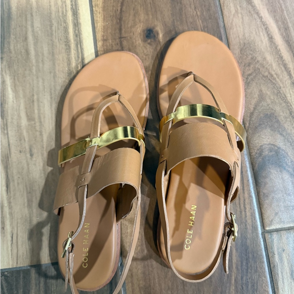 Cole Haan Women's Tan Sandals with Gold Accents